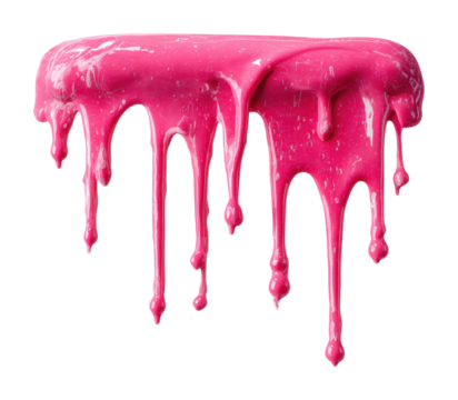 Dripping pink paint action abstract bright colors. Isolated on transparent background, png.
