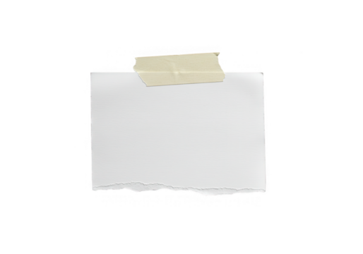 A blank white paper note is taped to a transparent background, ready for your message