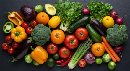 Fresh and Colorful Assortment of Healthy Vegetables on Black Background