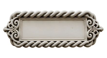 Ornate stone sign with a braided border provides a classical blank label against a transparent background, offering space for custom text.