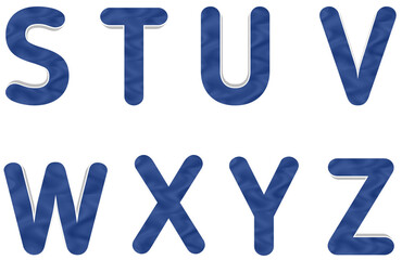 Bold, 3D alphabet letters in a deep blue, textured design