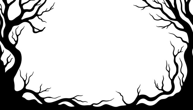 Silhouette of thorny tree border, Halloween frame with copyspace nature horror
