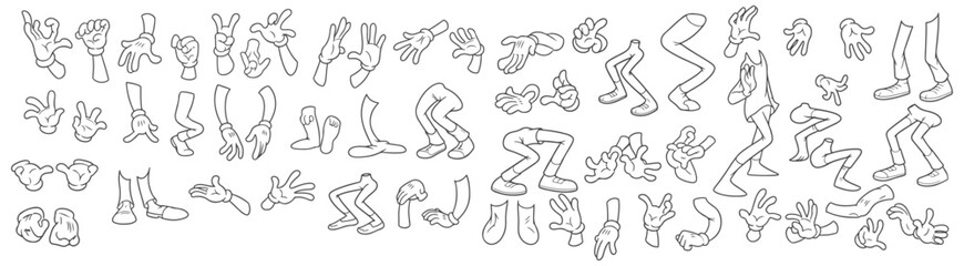 Cartoon Character Arms and Legs Collection – Retro Glove Hands, Gestures, and Poses Vector Set for Animation and Design