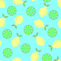  Lemon tropic summer background. Seamless vector botanical pattern. Textile print.