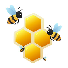 Cute Bees with Honeycomb Vector Illustration