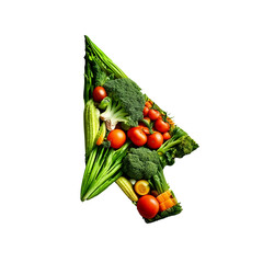 The arrow made from various vegetables. Fresh, healthy, and eco-friendly food.