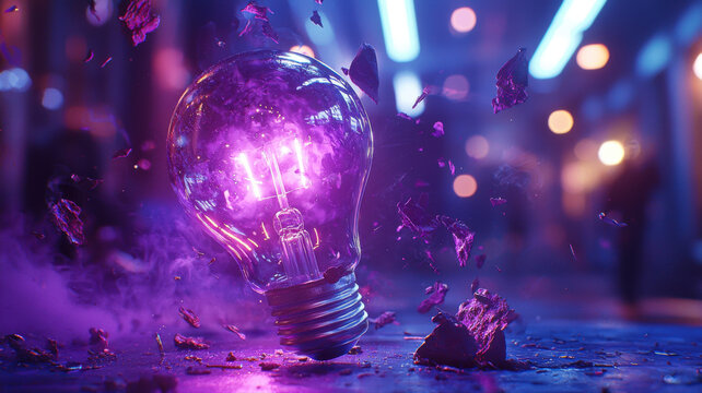 Purple Energy Burst: Exploding Idea Light Bulb idea energy purple light light bulb innovation power