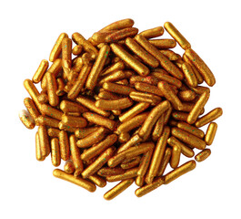 Golden decorative sprinkles celebration party food festive atmosphere. Isolated on transparent background, png.