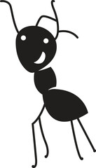 cartoon ant insect . Side view black and white vector illustration