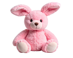 Cute Soft Pink Bunny Plush Toy Sitting Upright Isolated on Transparent Background PNG