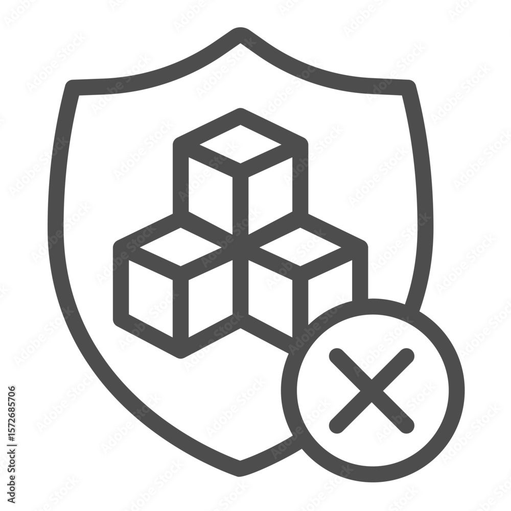 Fototapete Database safety emblem with deny cross line icon, data hoarding concept. Vector graphics. Secure data access forbidden sign on white background, outline style icon for mobile or web design.