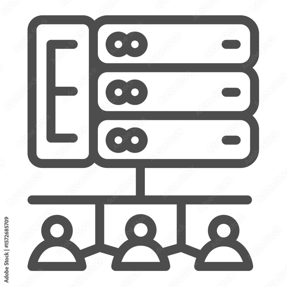 Fototapete Users with access granted to drives array line icon, data hoarding concept. Vector graphics. Hosting storage to others sign on white background, outline style icon for mobile or web design.