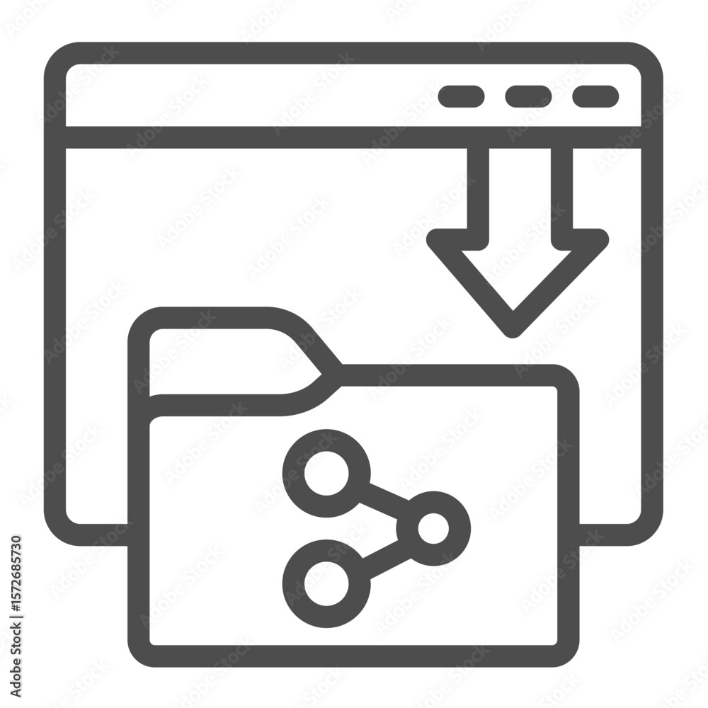 Poster folder with sharing access line icon, data hoarding concept. vector graphics. window with downloads 