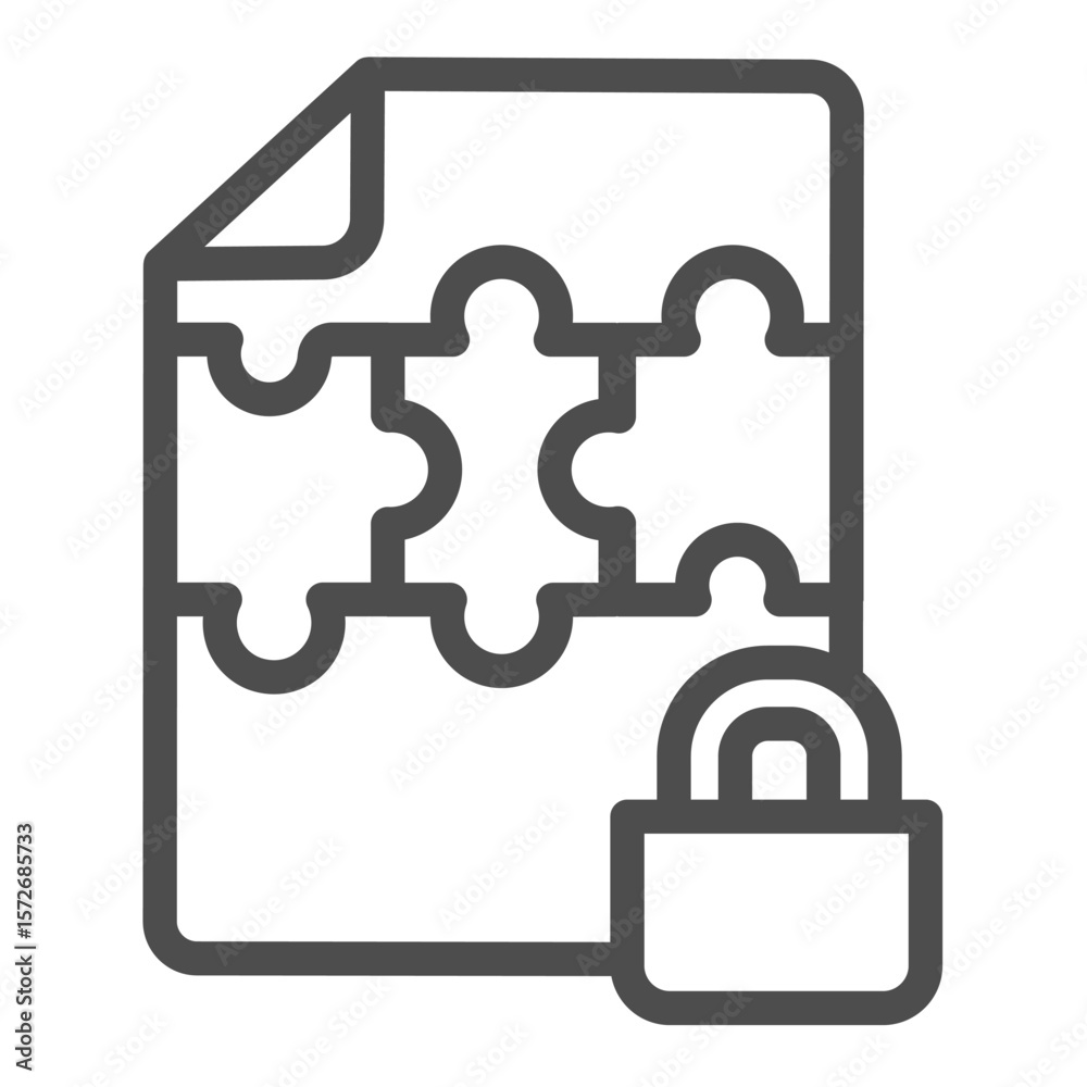 Fototapete locked file of puzzle pieces line icon, data hoarding concept. vector graphics. file of game content
