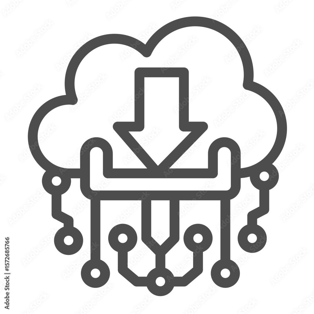 Fototapete Downloads basket on cloud line icon, data hoarding concept. Vector graphics. Cloud storage downloads and connect links sign on white background, outline style icon for mobile or web design.