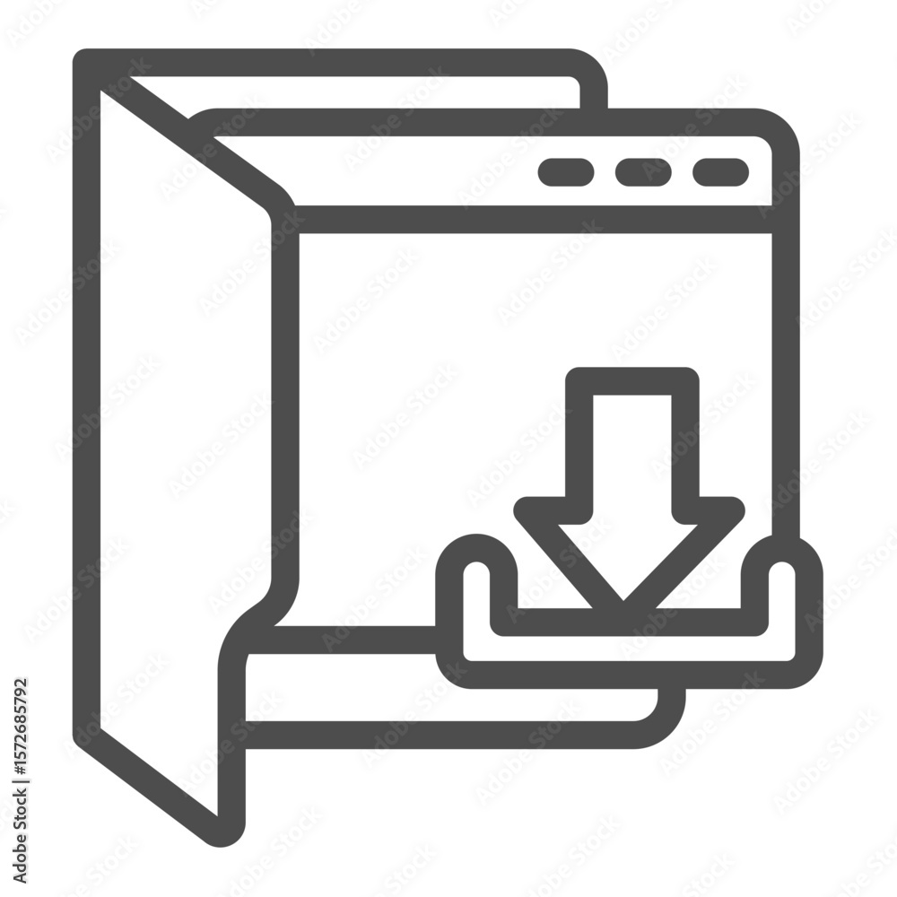 Poster opened folder with downloads page window line icon, data hoarding concept. vector graphics. download