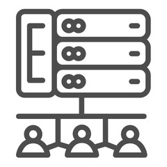 Obraz premium Users with access granted to drives array line icon, data hoarding concept. Vector graphics. Hosting storage to others sign on white background, outline style icon for mobile or web design.