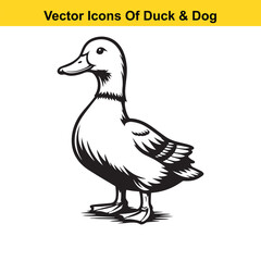 Obraz premium Dog and Duck Vector Illustration Bundle – Hunting, Wildlife, and Animal Interaction Poses