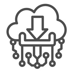 Downloads basket on cloud line icon, data hoarding concept. Vector graphics. Cloud storage downloads and connect links sign on white background, outline style icon for mobile or web design.