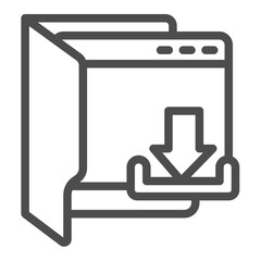 Opened folder with downloads page window line icon, data hoarding concept. Vector graphics. Downloads basket in folder sign on white background, outline style icon for mobile or web design.