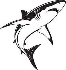 Fototapeta premium Dynamic vector image of a shark jumping above the ocean surface