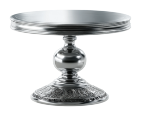 Elegant silver cake stand display for events home modern style. Isolated on transparent background, png.