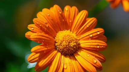 Vibrant orange flower with water droplets, close-up - Powered by Adobe
