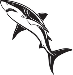 Obraz premium Dynamic vector image of a shark jumping above the ocean surface