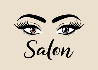Vector art of elegant eyes with long lashes and defined eyebrows advertise a beauty salon