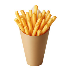 Crispy golden French fries in a classic paper cone container