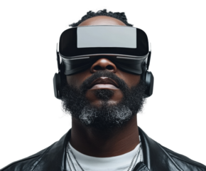 Virtual reality experience portrait high-tech. Isolated on transparent background, png.