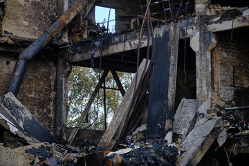 destroyed by attack house in Kyiv