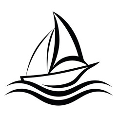Minimalist Sailboat on Abstract Waves – Single Line Art Vector Illustration for Nautical Design, Ocean Adventure, Travel Branding, Marine Themes, and Simple Coastal Decor Elements