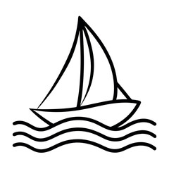 Minimalist Sailboat on Abstract Waves – Single Line Art Vector Illustration for Nautical Design, Ocean Adventure, Travel Branding, Marine Themes, and Simple Coastal Decor Elements