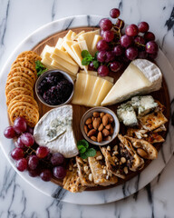 Cheese and cracker platter with fruits and nuts