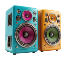 Dynamic audio experience home speaker pair modern. Isolated on transparent background, png.