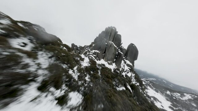 Aerial view of snow-covered rock formations, Australia.