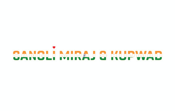 I Love SANGLI MIRAJ & KUPWAD, Typographic Design of I Love SANGLI MIRAJ & KUPWAD on a white background, Flag Typography of SANGLI MIRAJ & KUPWAD with heart