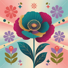 Colorful Floral Vector Illustration | Retro Decorative Flower Art Design