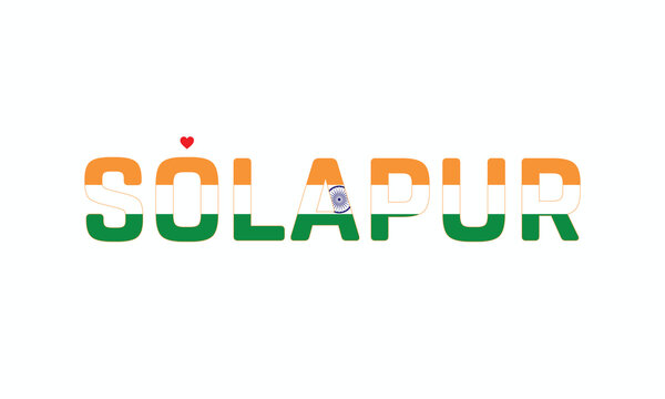 I Love SOLAPUR, Typographic Design of I Love SOLAPUR on a white background, Flag Typography of SOLAPUR with heart, Vector design of I Love SOLAPUR