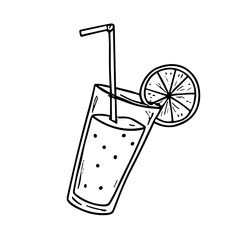 Doodle sketch vector illustration of a refreshing drink with lemon slice on transparent background for summer refreshment design 
