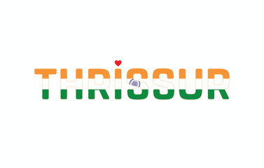 I Love THRISSUR, Typographic Design of I Love THRISSUR on a white background, Flag Typography of THRISSUR with heart, Vector design of I Love THRISSUR