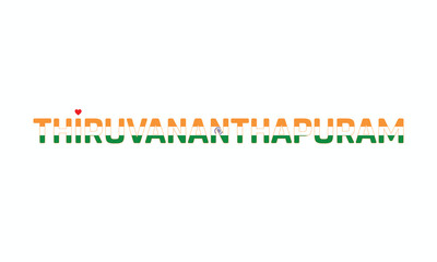 I Love Thiruvananthapuram, Typographic Design of I Love Thiruvananthapuram on a white background, Flag Typography of Thiruvananthapuram with heart, Vector design of I Love Thiruvananthapuram