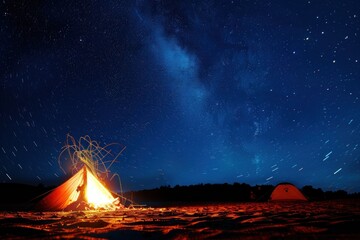 A camping night under the stars capturing the milky way with steel wool spinning