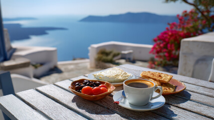 Enjoying breakfast with a sea view in Santorini