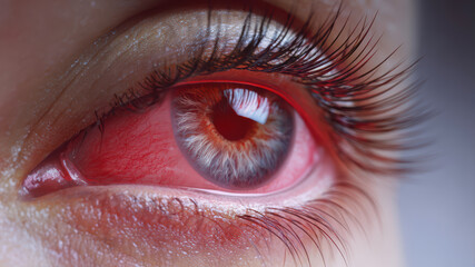 Fototapeta premium Close-up of a red eye showing irritation