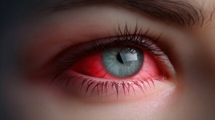 Eerie close-up of a red and blue eye detail