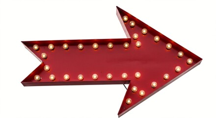 Illuminated red arrow with glowing lights indicating direction and drawing attention against a white background.
