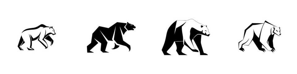 Obraz premium Silhouette pictogram of bears in different poses showcasing diverse movements and styles for artistic and design applications