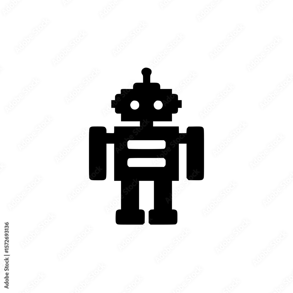 Poster silhouette pictogram of a robot icon designed for digital representation and graphic elements in var